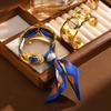 Silk Scarves Hollow Open Bangle Bracelet For Women, Chunky Wrist Cuff Wrap Bracelet Stainless Steel Gold Plated Wide Jewelry