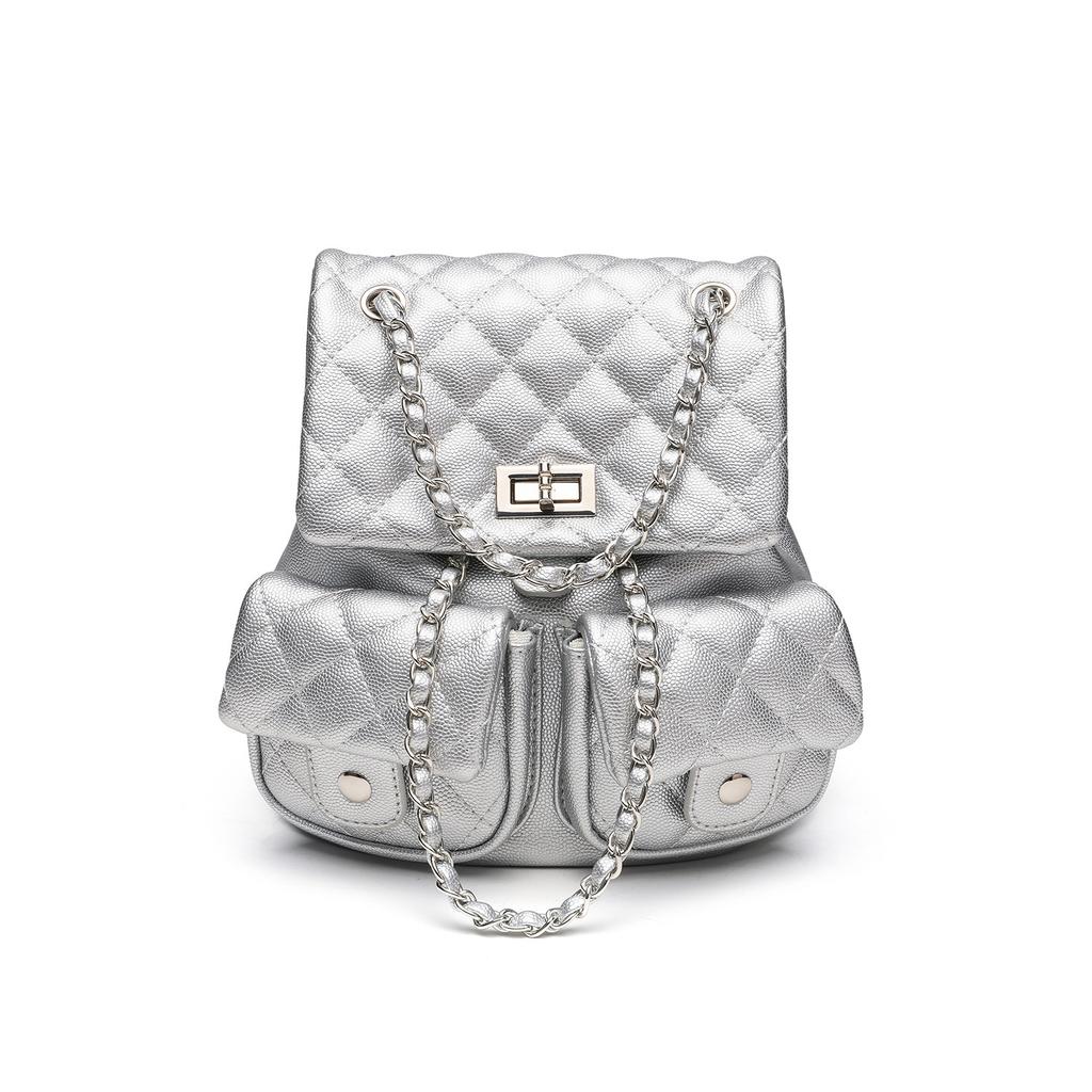 Small-scale Design Diamond-patterned Chain Shoulder Bag - Large Capacity, Fashionable Student and Casual Backpack