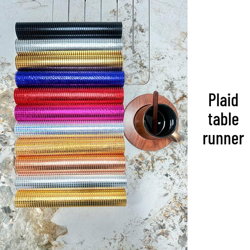 Gold Foil Plaid Sequin Party Table Runner