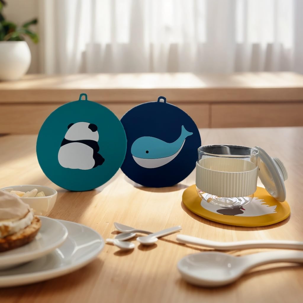 Animal Trivets Set of 3 - Heat Resistant up to 450°F Cute Tea Pot Holders, Non-Slip Silicone Hot Pads with Dishwasher Safe Design for Kitchen,