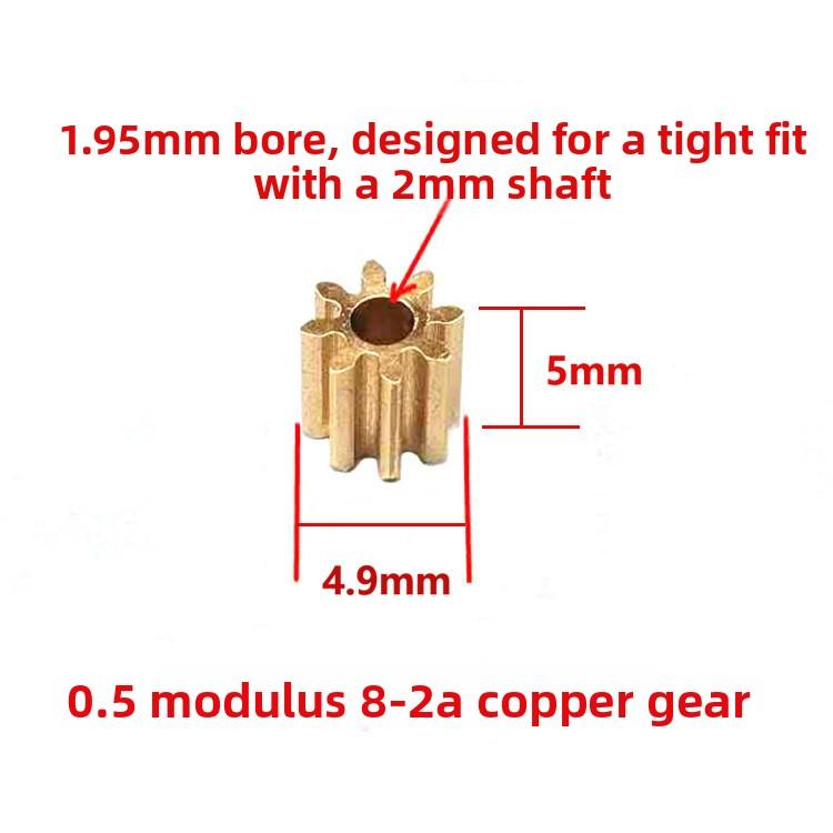 3pcs 0.5M Copper Spur Gear Set: 8T/10T/20T/24T, 1.95mm/3.95mm/2.51mm Bore Precision Brass Gears for DIY Models