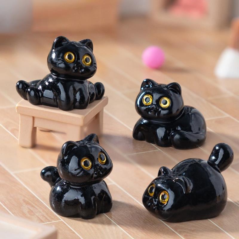 5Pcs/Bag Cute Little Black Cat Doll Car Ornaments Micro Landscape Ornaments Desktop Home Decoration Dollhouse Toy Accessory Gift