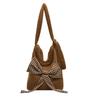2025 autumn and winter new crossbody shoulder bag wind bow plush bag lamb wool student canvas bag
