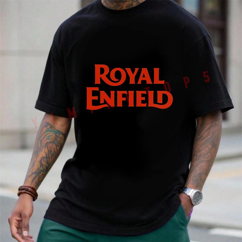 Royal Field Graphic Motorcycle T-Shirt Cotton Men Summer Casual Short Sleeve Round Neck Tees