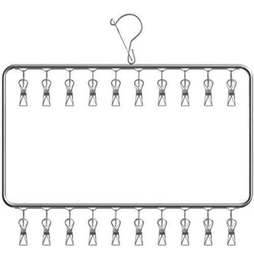 Stainless steel hanger with clothespins, vertical design, for indoor and outdoor drying, socks, underwear, towels, laundry supplies, clothes drying ra