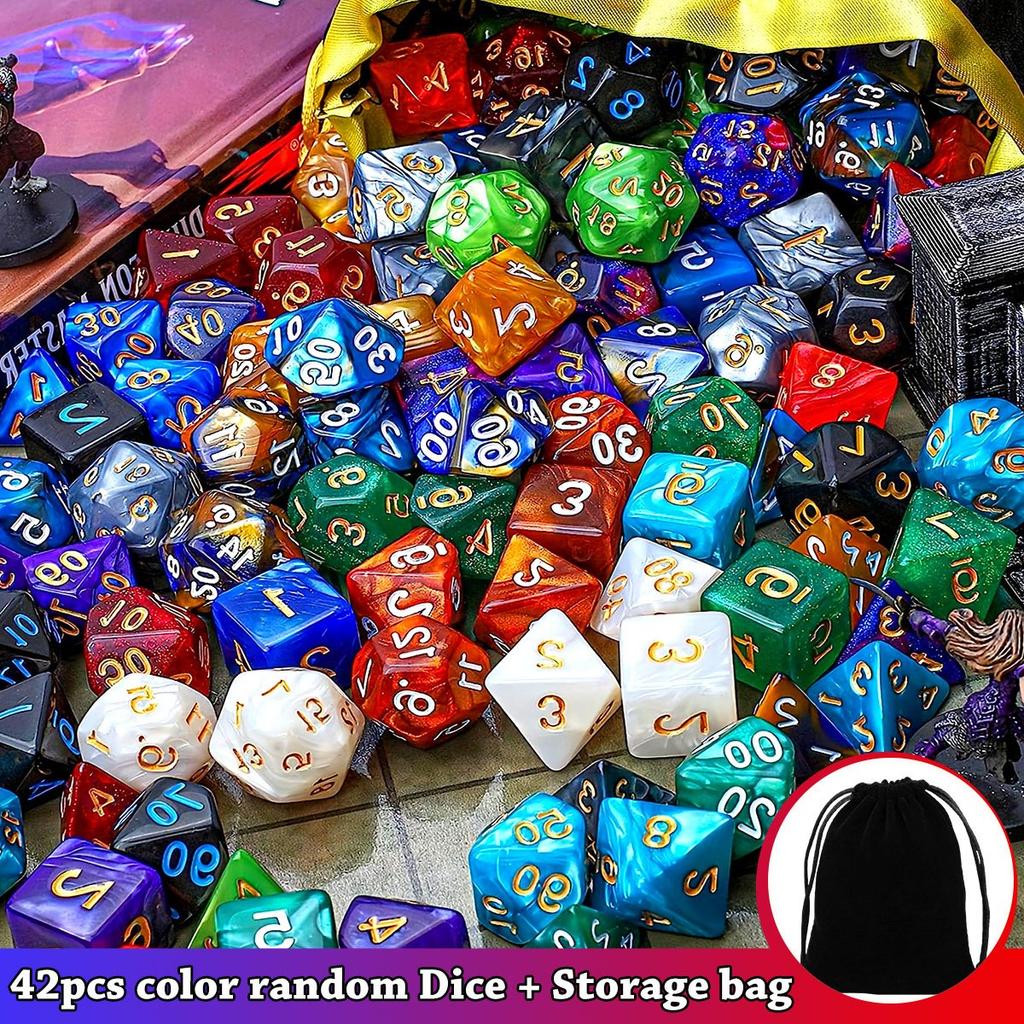 42Pcs Polyhedral DND Dice Set with Black Drawstring Pouch Color-Coded Faces RPG D&D Tabletop Game  ZSY