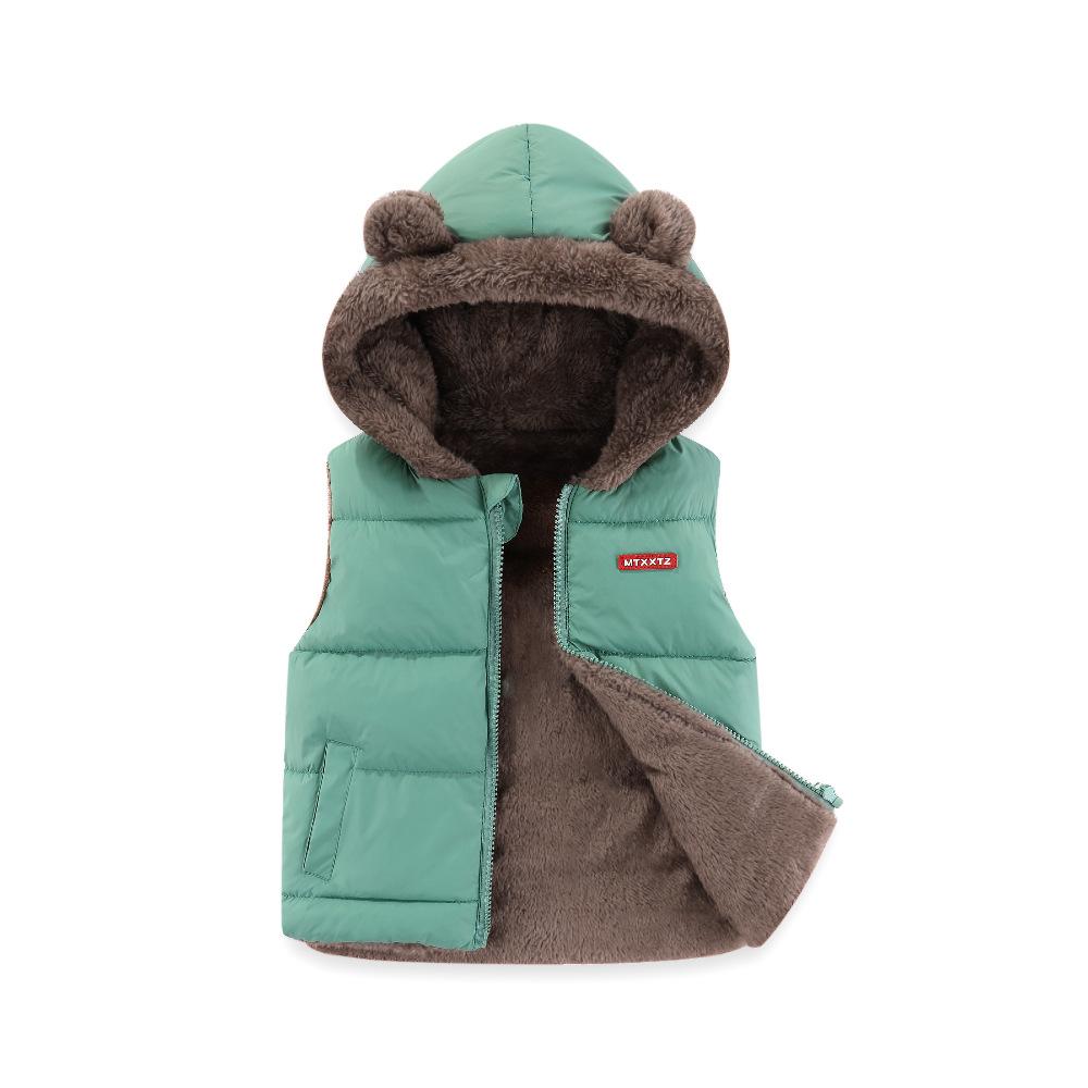 

Детский жилет из овечьей шерсти для мальчиков и девочек, новая куртка с хлопковой подкладкой, утепленная куртка с капюшоном для малышей среднего и маленького возраста 110 трава зеленый