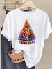 (Asian Size) Lovely Tree Style Tee Top Christmas Festival New Year Clothing T Shirt Women Fashion Print Female Woman Short Sleeve Graphic T-shirts
