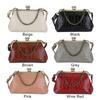 Women Girls PU Leather Kiss Lock Shoulder Bag One Shoulder Crossbody Bag Clip on Chain Handbag for Work School Travel Shopping