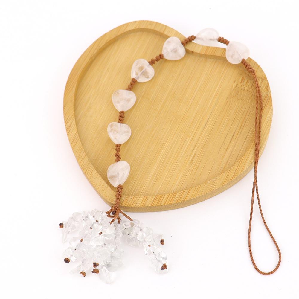 Hand-Woven Natural Stone Heart-Shaped Car Rearview Mirror Fringed Pendant Bag Pendant G81