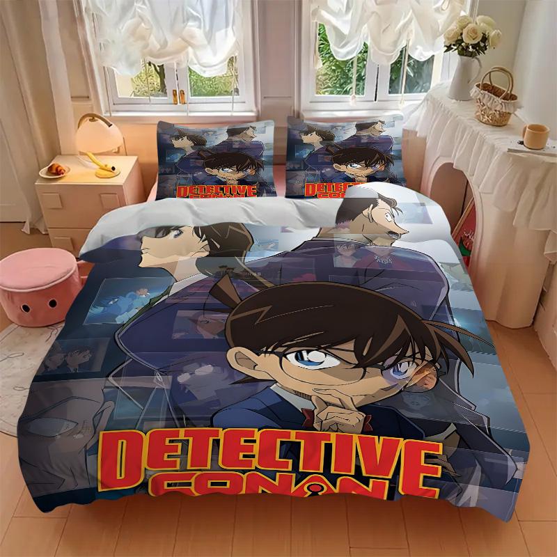 Detective Conan Mystery Print 3Pcs Bedding Setduvet Cover With 2 Bedropillowcase Home Birthday Gift