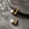 Two in One Golden Metal Imitation Pearl Stud Earrings for Women Geometry Simple Fashion Sweet Personality Jewelry Gift