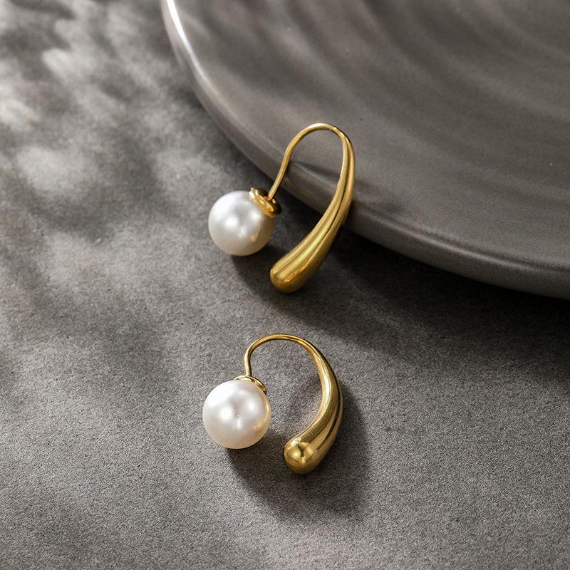 Two in One Golden Metal Imitation Pearl Stud Earrings for Women Geometry Simple Fashion Sweet Personality Jewelry Gift