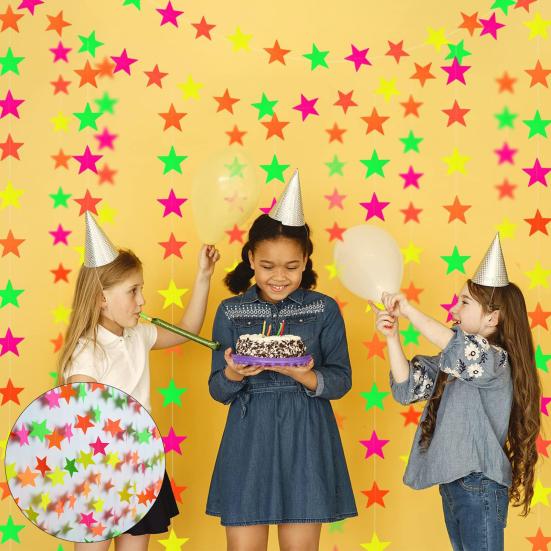 UV Neon Party Decoration Fluorescent Star Heart Circle Dot Garland Glow In The Dark Hanging Streamers Banner for Baby Bridal Shower Backdrop Decor