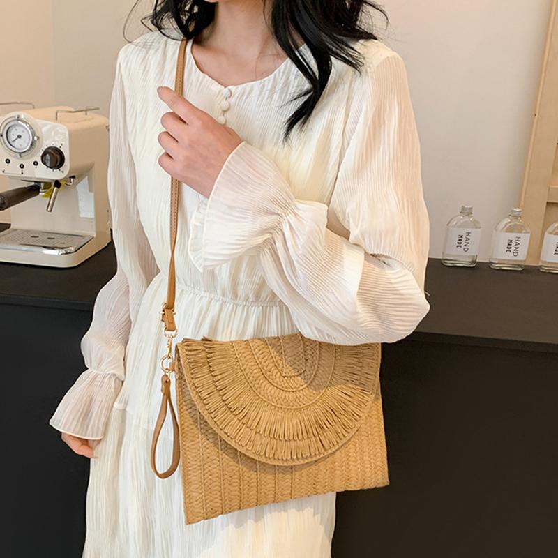 Summer Woven Braided Handbag For Women Handmade Envelope Shoulder Bag Travel Beach Shopping Coin Card Wallet