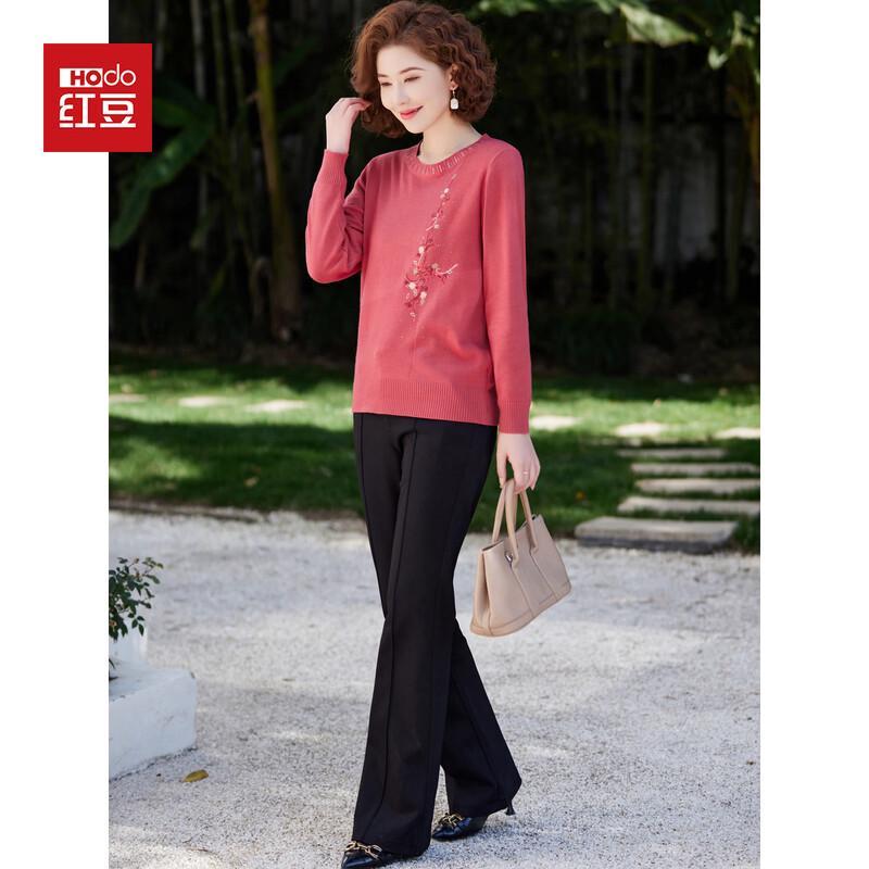 Hodo Women's Round Neck Plum Blossom Embroidered Knit Sweater