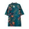 Guochao Women's Frog Button Qipao T-Shirt, Short Sleeve, Mid-Length, Ancient Style, Chinese Round Neck Design