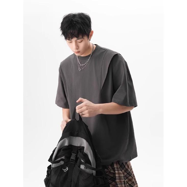 Summer Men's Casual Short Sleeve Simple Fashion Trend Retro Round Neck Slim Fit Pullover Casual Short Sleeve T T-shirt