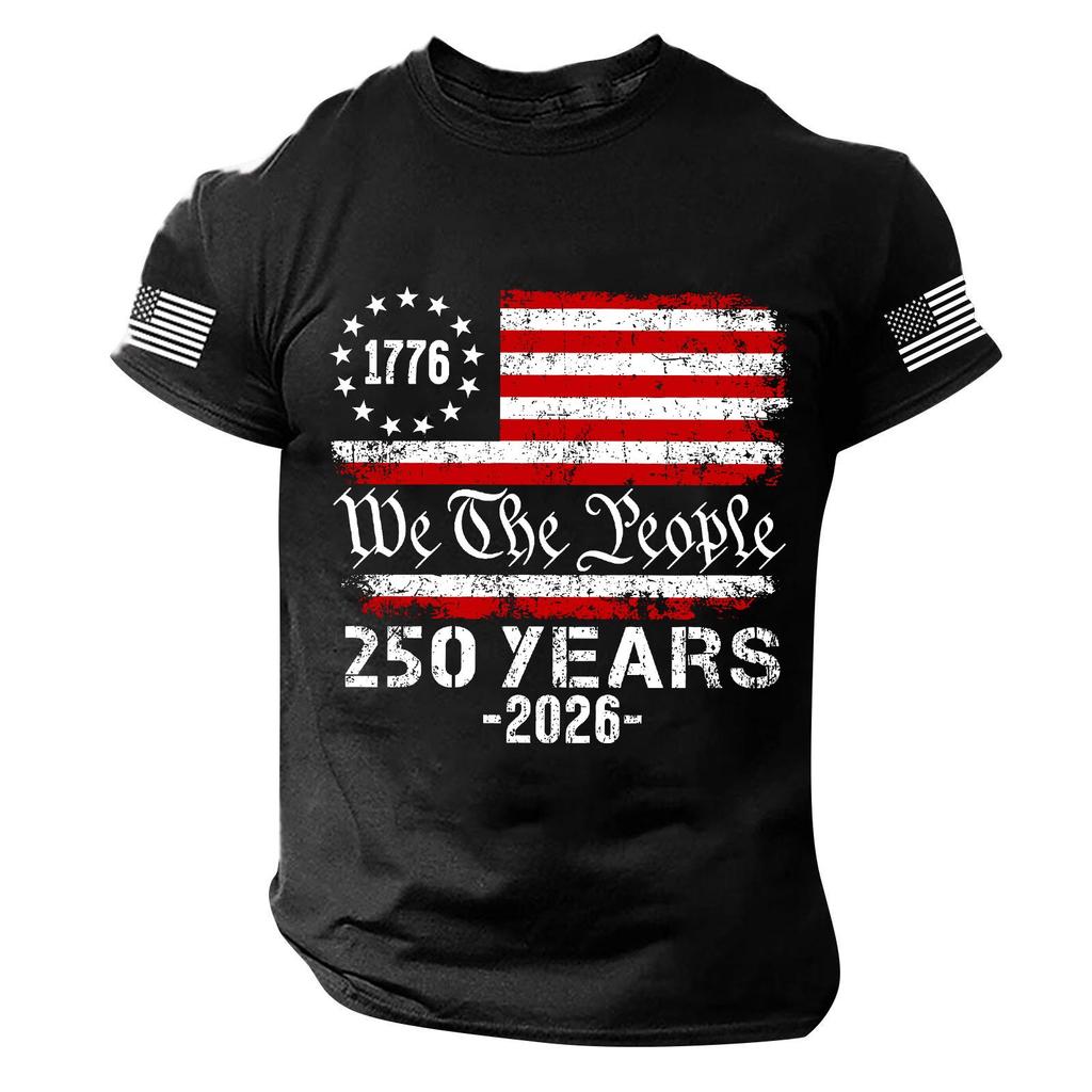 Men's Short Sleeve Casual Crew Neck T-Shirt with Historic Print We the 250 Years 1776 2026 Patriotic Design