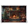 Christmas Tree Home Background For Photography Fireplace Wooden House Birthday Cake Backdrop Party Decoration Props Photo Studio