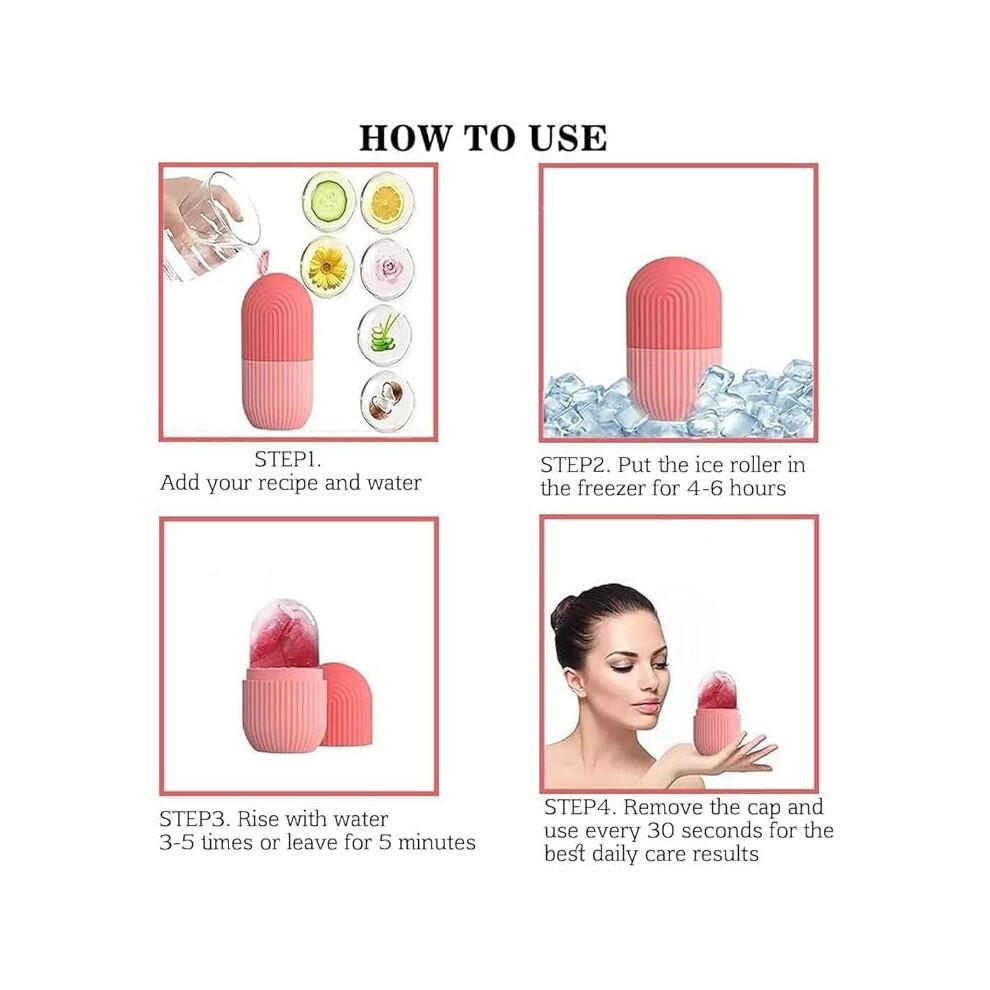 Face Ice Roller for Puffy Face and Eyes, Reusable Silicone Cooling Facial Massager Pink