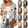Women's Lightweight Cardigan with Halloween Print, Three-Quarter Sleeve, Relaxed Fit for Casual Halloween Outfits