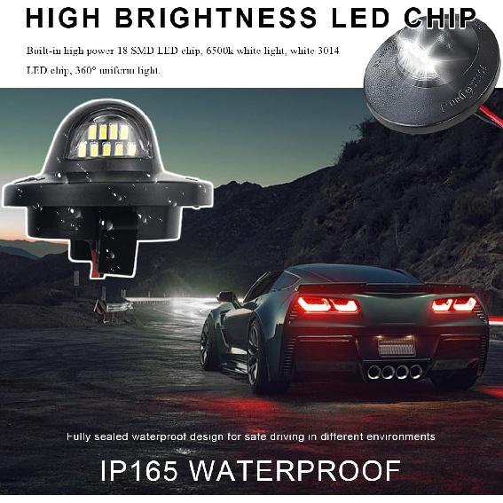 2PCS Full LED License Plate Light Tag Lamp Assembly, 6500K White Car Tag Light Compatible with F150 F250 F350 Bronco Explorer, Car License Plate