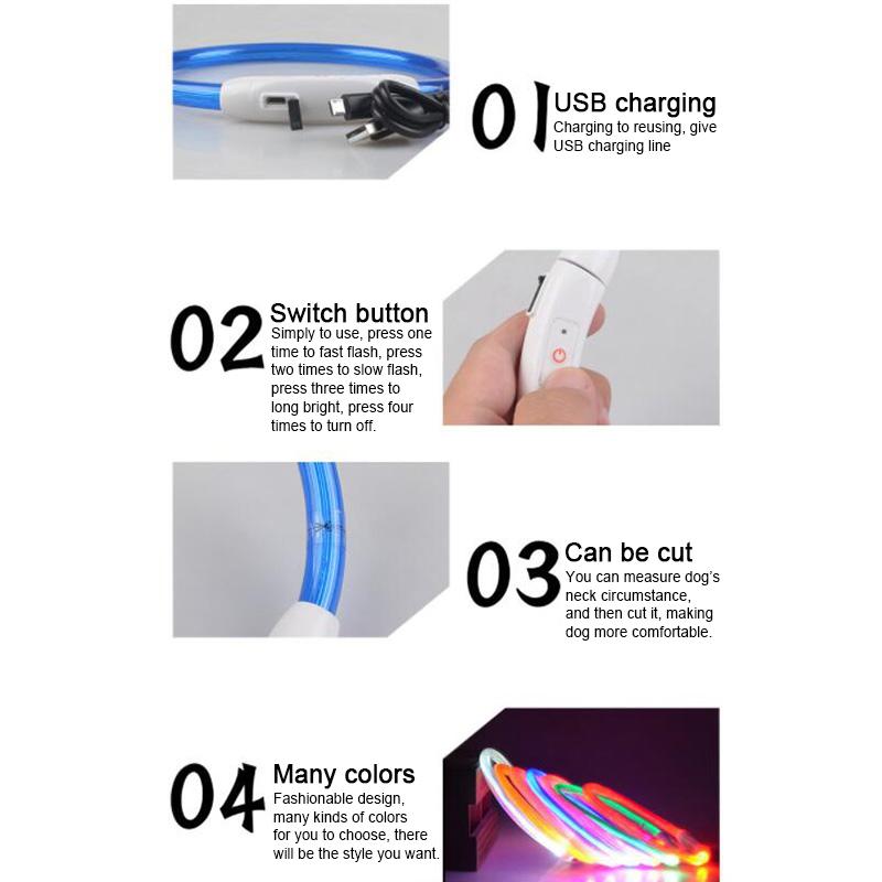Flashing LED Light Collar Rechargeable USB Safety Collars Fits for All Dogs