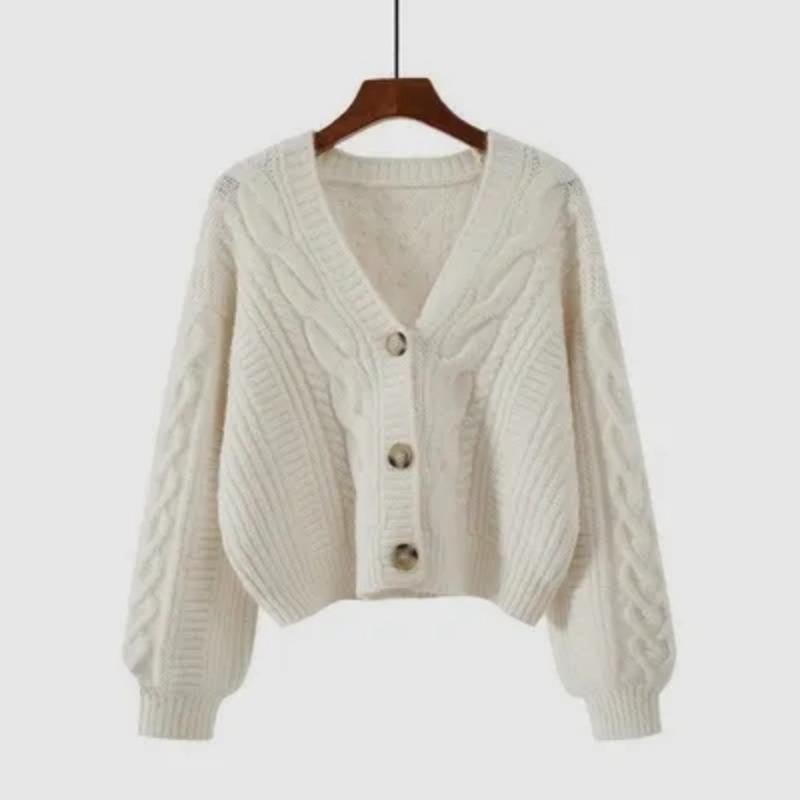 New V Neck Twist Cardigan Short Sweater Fashion Loose Women Korean Style Retro Jackets Solid Color Simple Elegant Office Coat Autumn Winter Clothing