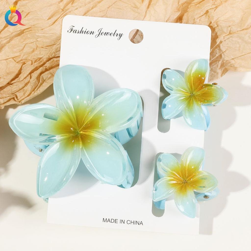 2 Pcs Hawaiian Flower Claw Clips for Women,Marble Vein Flower Hair Claw Clips for Thin Hair,Cute Beach Hair Accessories