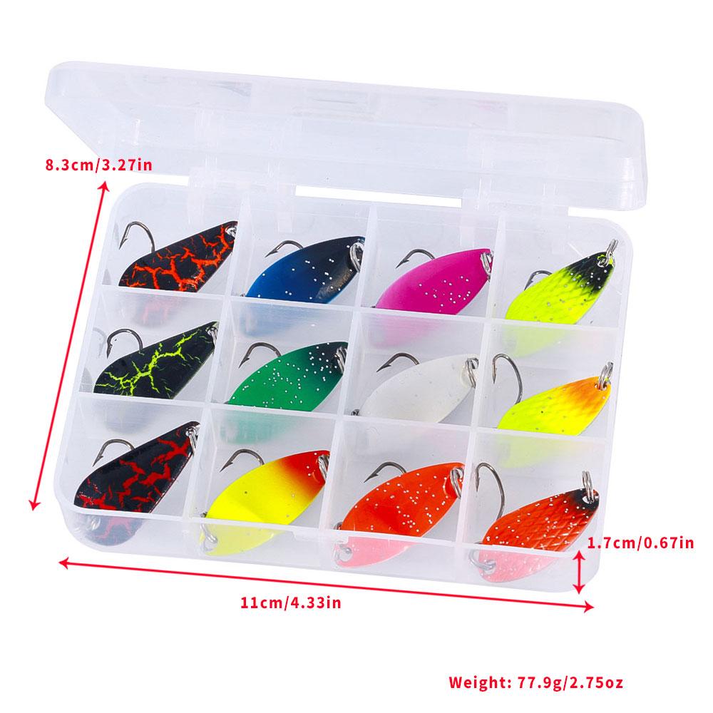 12 Stück Box-Set Metalllöffel Angelköder Wobbler Casting Jigging Angelzubehör Pesca Döbel, Einzelhaken Spinnerköder Forelle Barsch