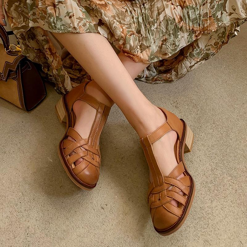 Women 2024 Summer Sandals Low Heel Platform Sandals Female Shoes Sewing Buckle Comfortable Casual Hollow Out Women's Plus Size