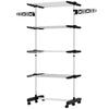 Four-Shelf Collapsing Clothes Horse, With Side Arms and Wheels - Black