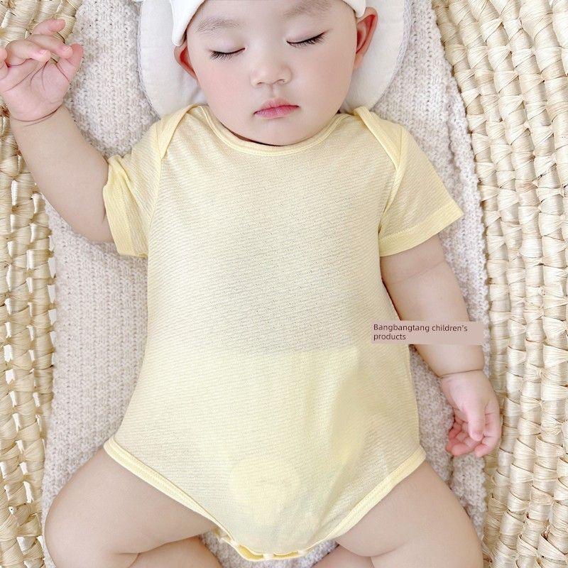 

Newborn Baby Summer Ultra-Thin Short-Sleeve Romper, Baby One-Piece Crawling Suit for 6 Months, Triangle Ice Silk Seamless One-Piece Yellow 80 cm