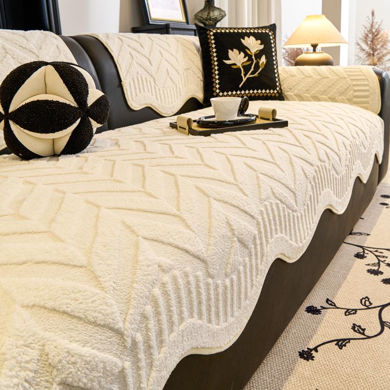 Plush Sofa Cover All Season Universal Anti Slip Sofa Cushion Protective Cover Anti Scratch Irregular Solid Color Nordic Style 70x70cm 1pcs