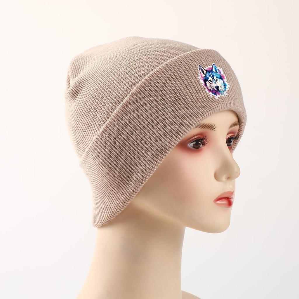 Wolfshund Warme Strickmütze Beanie, Tier Skullies Beanies Herbst Winddicht Einfarbig Mütze Gestrickte Mütze Beanie