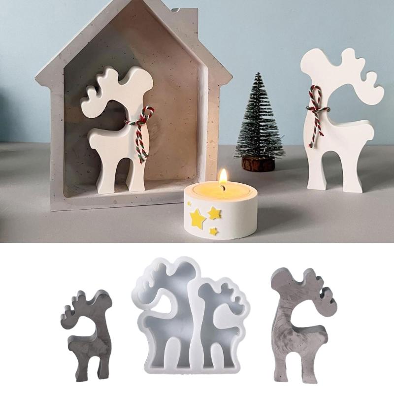 Reusable Countdown Molds Set Flexible Silicone Christmas Double Elk Mold for Epoxy Resin Festival Home Decoration