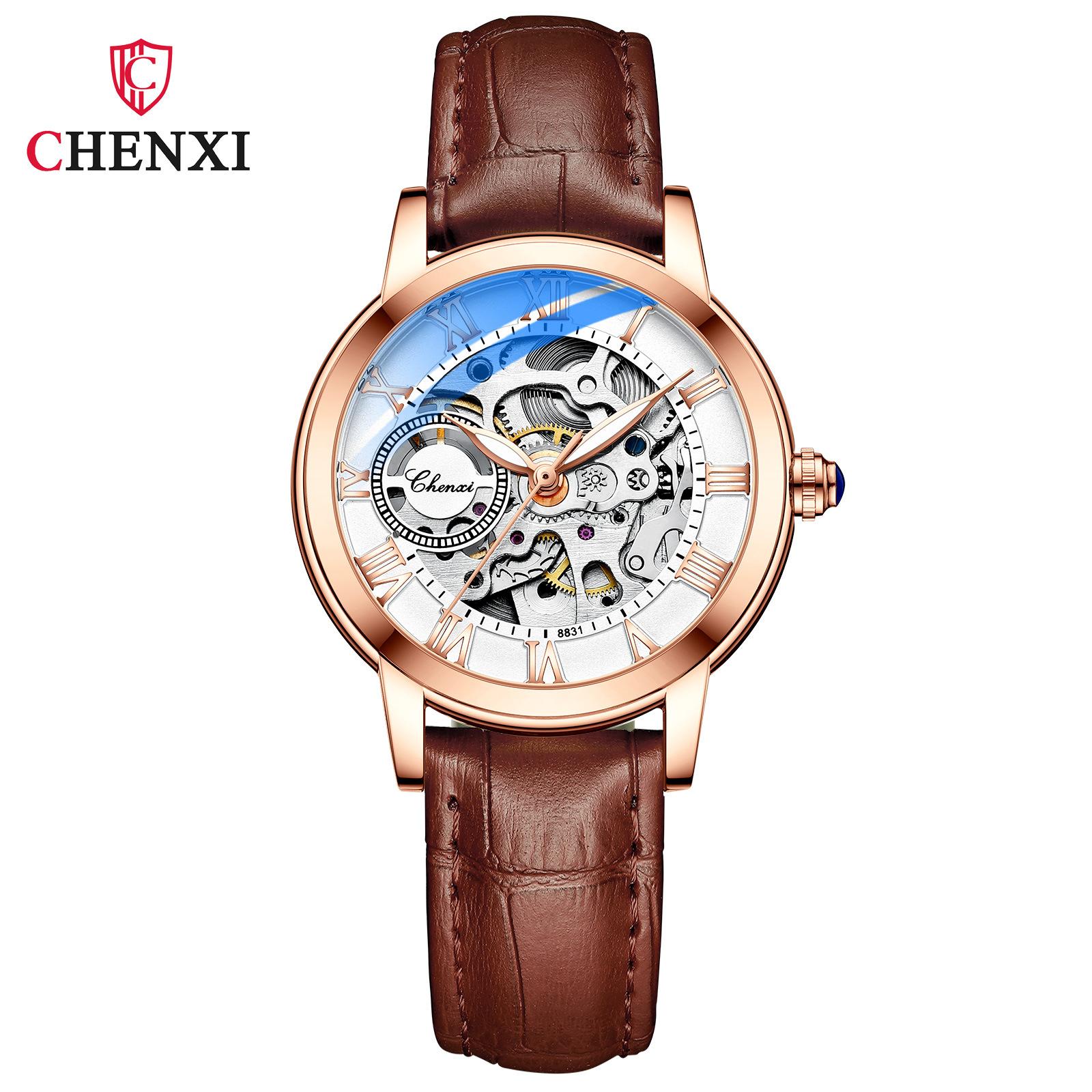 

Новые роскошные женские часы с коробкой, женские повседневные светящиеся водонепроницаемые автоматические полые женские механические часы