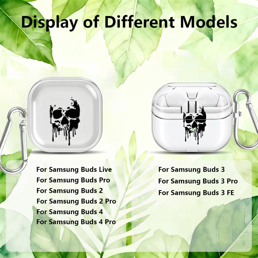 Gothic Skeleton Clear Earphone Cases Cover With Hook Case For Samsung Galaxy Buds 3 FE 2Pro Live 4 Pro 2 3Pro 4Pro