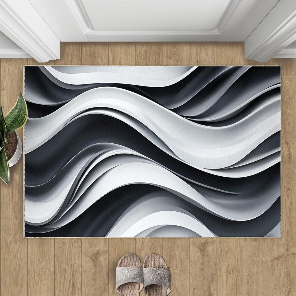 Moderne minimalistische geometrische Wellenmuster-Fußmatte rutschfest saugfähig für den Innenbereich Eingangsbereich Teppich Linien Design Heimdekoration Teppich für Türbereich