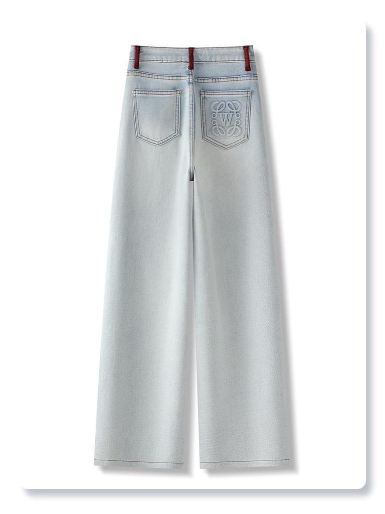 Women's Light Blue Fleece-Lined Jeans, Autumn/Winter 2024, Convertible Narrow/Wide-Leg, Retro Loose, High-Waisted, Straight-Leg Pants