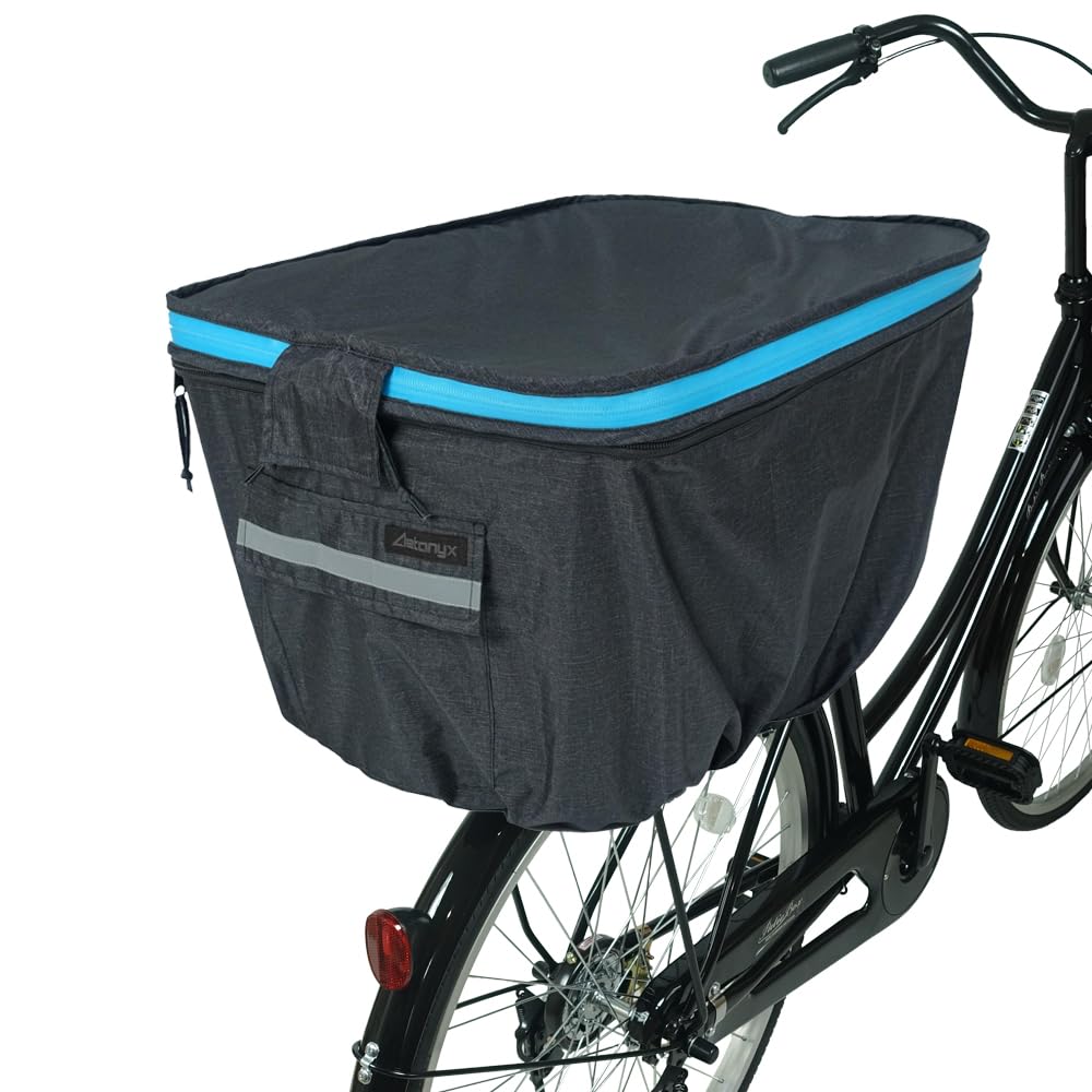 AETONYX Bicycle Rear Basket Large with Printed Black MY-170 Cover, Two-Tier, Capacity, Waterproof, Water-Repellent, Water-Resistant Zipper,
