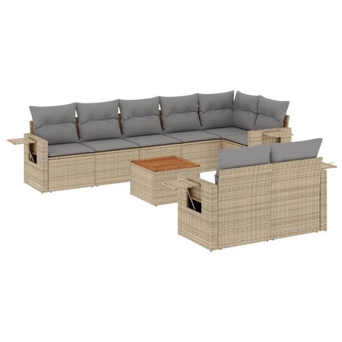 VidaXL Salon de Jardin avec Coussins 9 pcs, Canapés de Terrasse, Ensemble de Meubles de Patio, Mobilier d'Extérieur, Beige 3224652