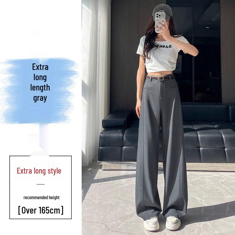 

Gray High-Waist Wide-Leg Banana Suit Pants for Women - Spring/Fall Straight-Leg Casual Pants 2XL (125-140 jin)