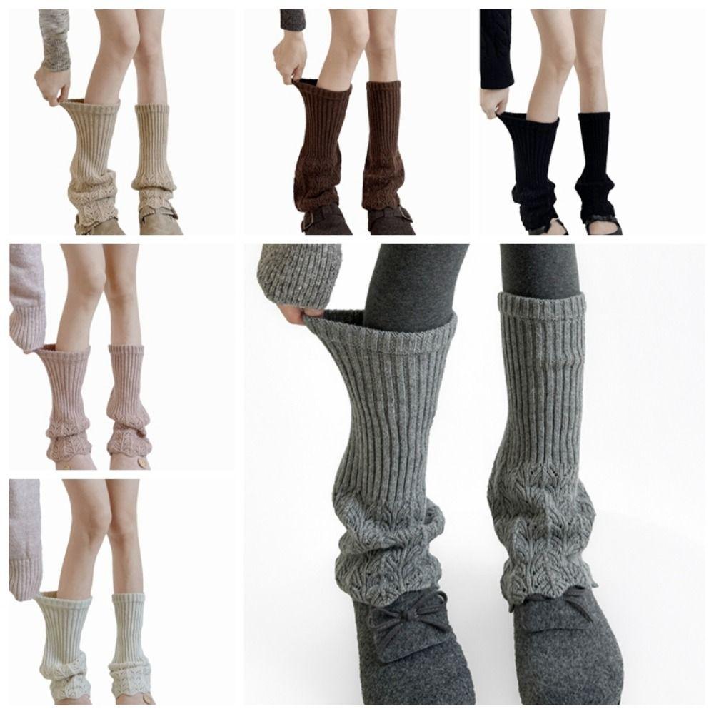 Solid Color Women Knitted Leg Warmers Retro Girl's Boots Heap Socks Long Calf Socks  JK Uniform