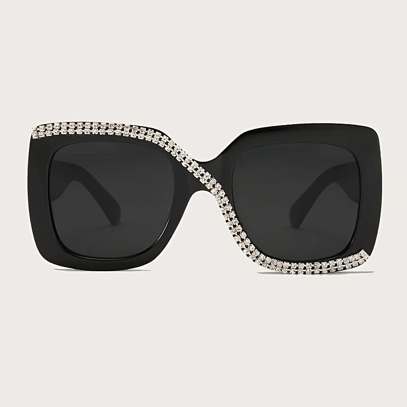 Embellished Rectangular with Sparkling Frame Fashion-Forward Flat Light-Filtering Lenses Includes Microfiber Cloth for Women & Men