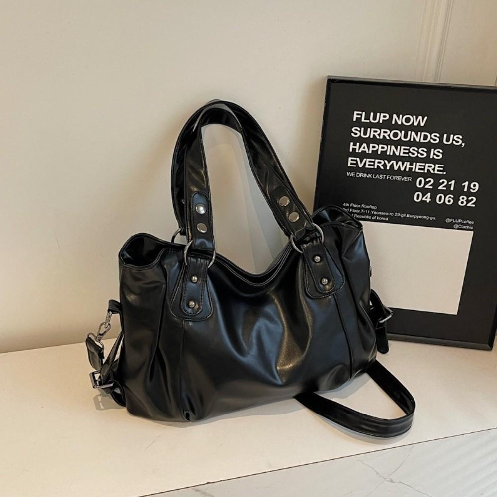 Borsa a Spalla Morbida in PU ad Alta Capacità Borsa Hobo Monocolore Borsa a Mano Vintage per Uso Quotidiano