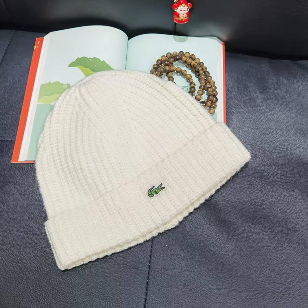 Unisex Ribbed Wool Knit Beanie with Crocodile Embroidery - Solid Color Winter Hat