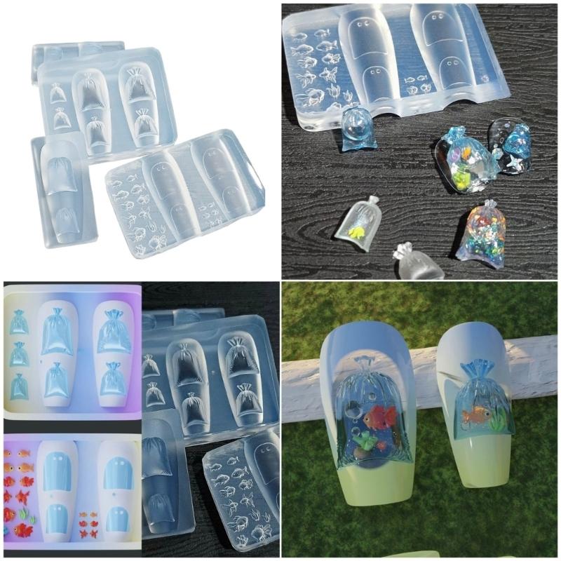 Silicone Nail Art Mold Accessory Molds Goldfish Themed Nail Decorative Mold Silicone Texture for Various Nail Types