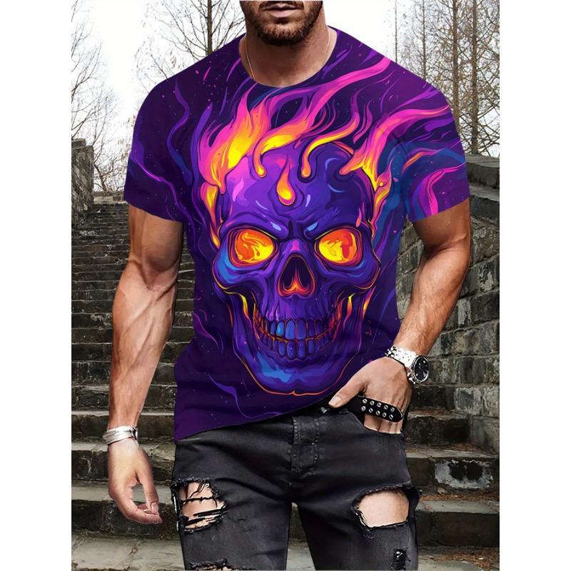 2025 European and American Summer New Men's T-shirt Geometric 3D Printing Casual Short Sleeve Bear Printing